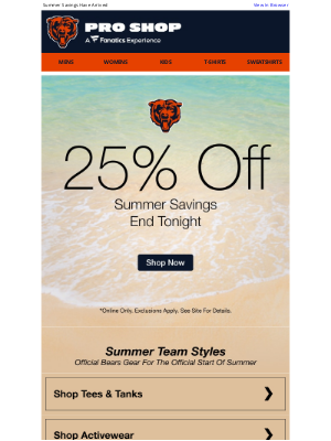 Chicago Bears - 25% Off To Welcome The Official First Day Of Summer