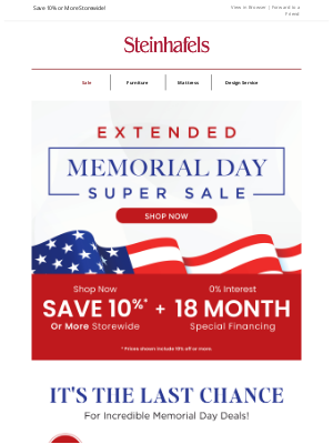 Steinhafels - HURRY 🏃 Final Days for Extended Savings 🌟
