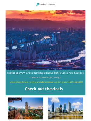 StudentUniverse - Exclusive deals - Fly to Asia for under $850 & under $400 to Europe!