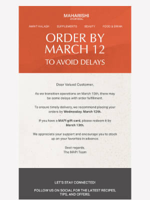 Maharishi Ayurveda - 📣IMPORTANT UPDATE📣