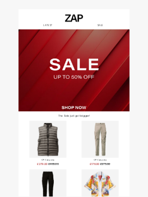 ZAP CLOTHING - The Sale just got bigger | 50% off now live