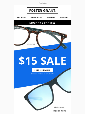 Foster Grant - Get $15 Glasses. Today Only.
