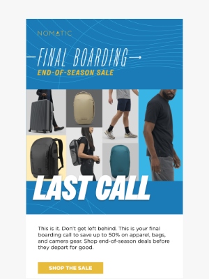 NOMATIC - 🚨 Final Boarding: Up To 50% Off Ends Tonight! 🚨