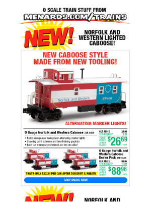 Menards - New Norfolk and Western Caboose & Boxcar!