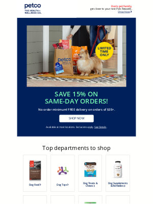Petco - LIMITED TIME! 15% off Same Day Delivery orders!