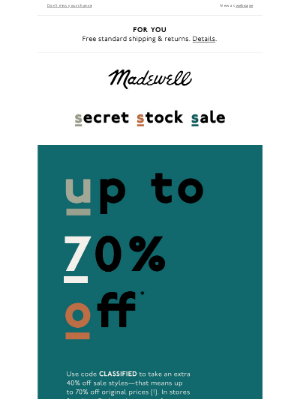 Madewell - Quick (!), up to 70% off ends today
