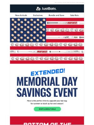 JustBats - Memorial Day Sale Just Went Into Extra Innings