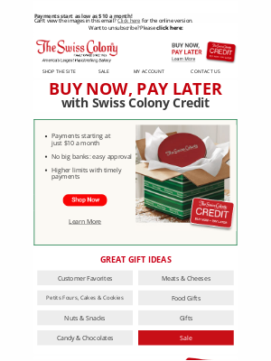 The Swiss Colony - Buy Now, Pay Later with Swiss Colony Credit