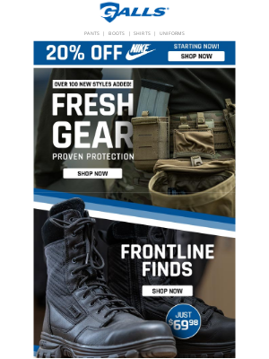 Galls - 20% Off Nike Starts Now + NEW Gear!