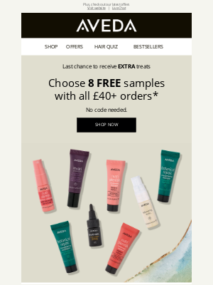 Aveda (UK) - Hurry! Last chance to choose 8 FREE samples!