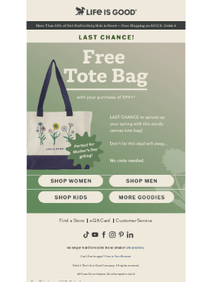 Life Is Good Inc - LAST CHANCE to get a FREE tote bag!