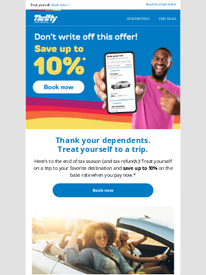 Thrifty Car Rental - Don’t write off this offer! Save up to 10% now.