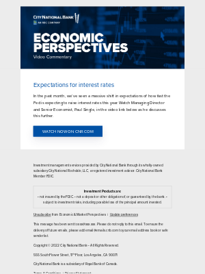 City National Bank - Economic Perspectives: Expectations for interest rates