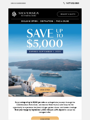Silversea Cruises - Save up to $5,000 on your next voyage to the Med, Baltic & beyond