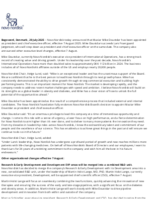 Novo Nordisk - Maziar Mike Doustdar appointed as president and chief executive officer of Novo Nordisk