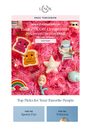 Lenox - 25% Off Ornaments for Everyone