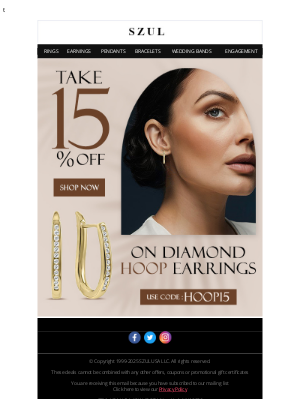 Szul - Exclusive Offer - Take 15% Off on Diamond Hoop Earrings