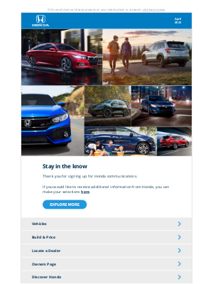 Honda - Thanks for signing up for news from Honda!