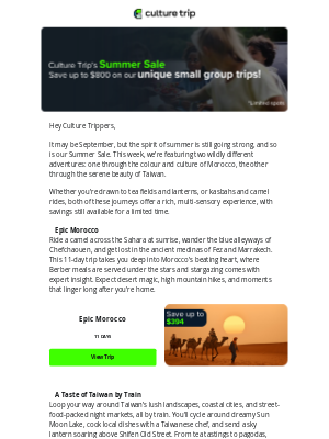 Culture Trip - Summer Isn’t Over Yet – Save on Taiwan & Morocco
