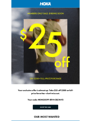 HOKA ONE ONE - Members Only: Last Chance for $25 Off