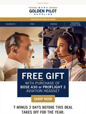 Marv Golden Pilot Supplies - LAST CHANCE: Free Gift + 10% Off Bose Headsets