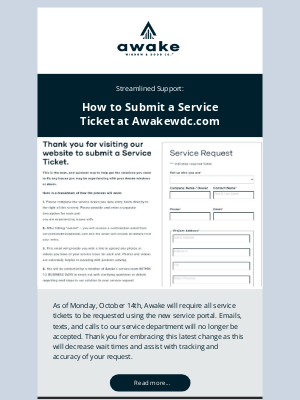 Awake Window & Door Co. - New Service Ticket Request Reminder