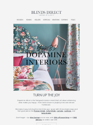Blinds Direct (United Kingdom) - Dopamine interiors: Embrace what makes you happy and get 20% off everything + FREE delivery