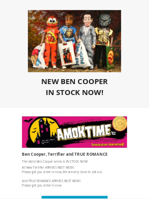 Amok Time Toys - New Ben Cooper Terrifier and TRUE ROMANCE!