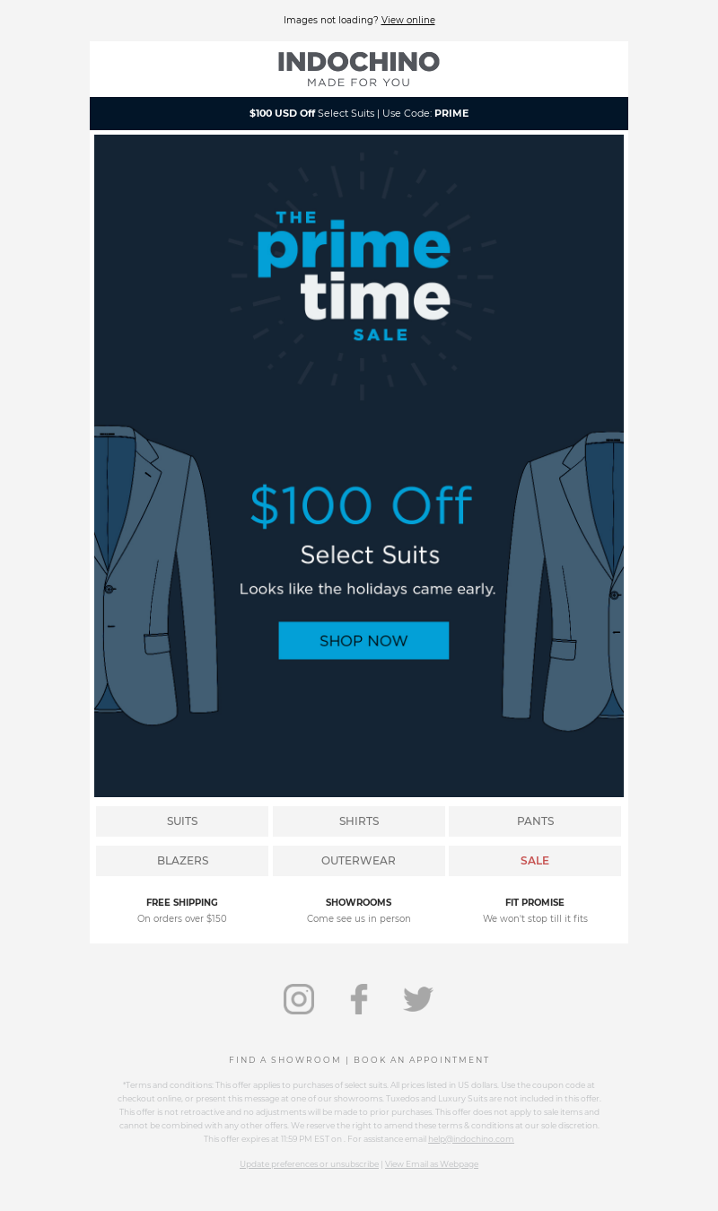 INDOCHINO - The Prime Time Sale is now on.