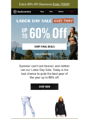 Backcountry - Labor Day Sale ends today!