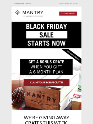 Mantry - Black Friday Starts Now: Sleep In, Stay Home & Get A BONUS Mantry Crate