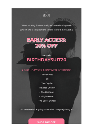 Woo For Play - Early Access 20% Off: BIRTHDAY SEX