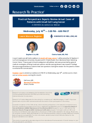 Research To Practice - Small Cell Lung Cancer — Join Us Live in 2 Weeks on July 16th