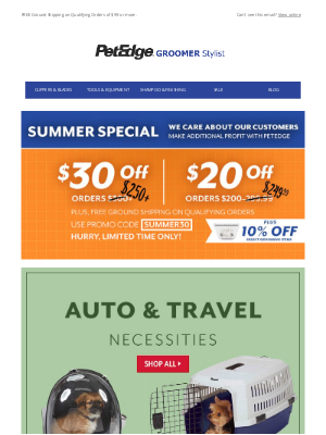 PetEdge - Limited Time: $30 Off + Auto Travel Necessities
