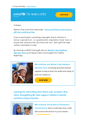 UNICEF (Australia) - ⏰3 days left! Give a Mother’s Day gift that gives back