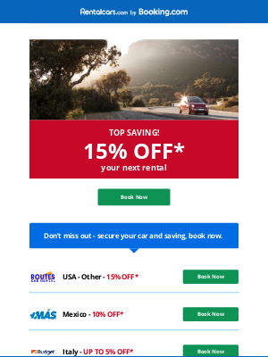 Rentalcars - Hit the road with up to 15% off