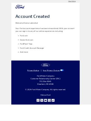 Ford Motor Company - Account Created