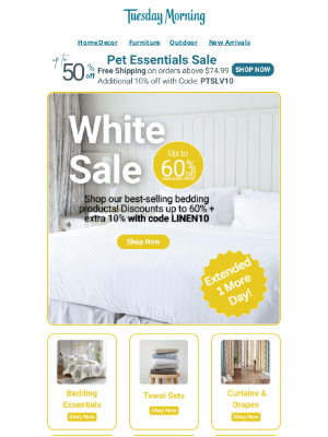 Pier 1 Imports - White Sale Extravaganza EXTENDED! Up to 60% Off + Extra 10% Off with PTSLV10