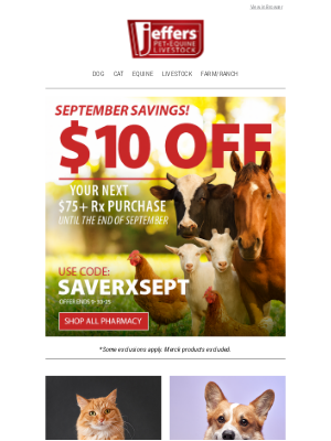 Jeffers Pet Supplies - Save $10 Off Your Next Rx Order of $75 or More