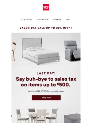 Value City Furniture - LAST CHANCE! Everything under $500 is tax-free 🤯