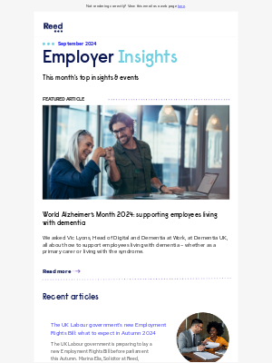 Reed - , support employees with dementia, the new Employment Rights Bill + more