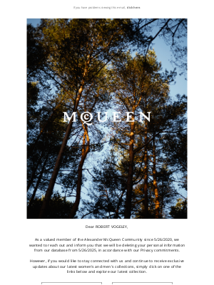 Alexander McQueen - Your Alexander McQueen profile will soon be deleted