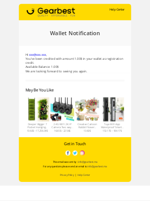 GearBest - [Gearbest] Wallet Notification