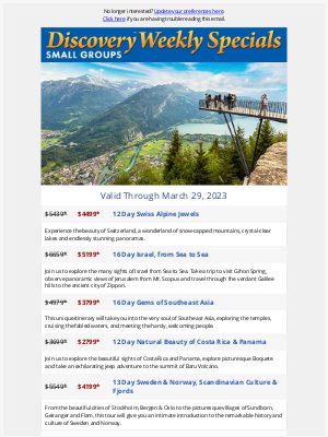 Gate 1 Travel - Weekly Specials | Discovery Small Groups