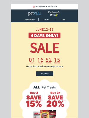 Pet Valu (Canada) - ENDS TODAY!  20% OFF 3+ pet treats or 15% OFF when you buy 2, plus 15% OFF ALL Open Farm dog & cat food (exc. treats) & more deals