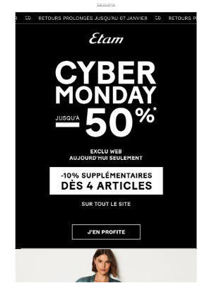 Etam (France) - Cyber Monday : -10% supplémentaires 🖤