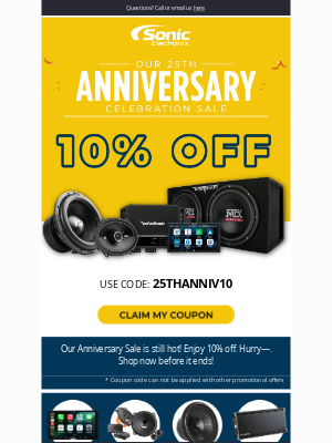 Sonic Electronix - Still 10% Off—Anniversary Deals You Won’t Want to Miss