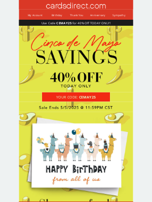 CardsDirect - 🪅TODAY Only: Save 40% on Everything for Cinco de Mayo!