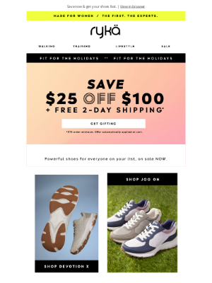 RYKA - Get your shoes NOW! $25 off $100 + Free 2-day shipping