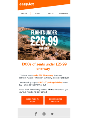 easyJet (United Kingdom) - 1000s of seats under £26.99 one way